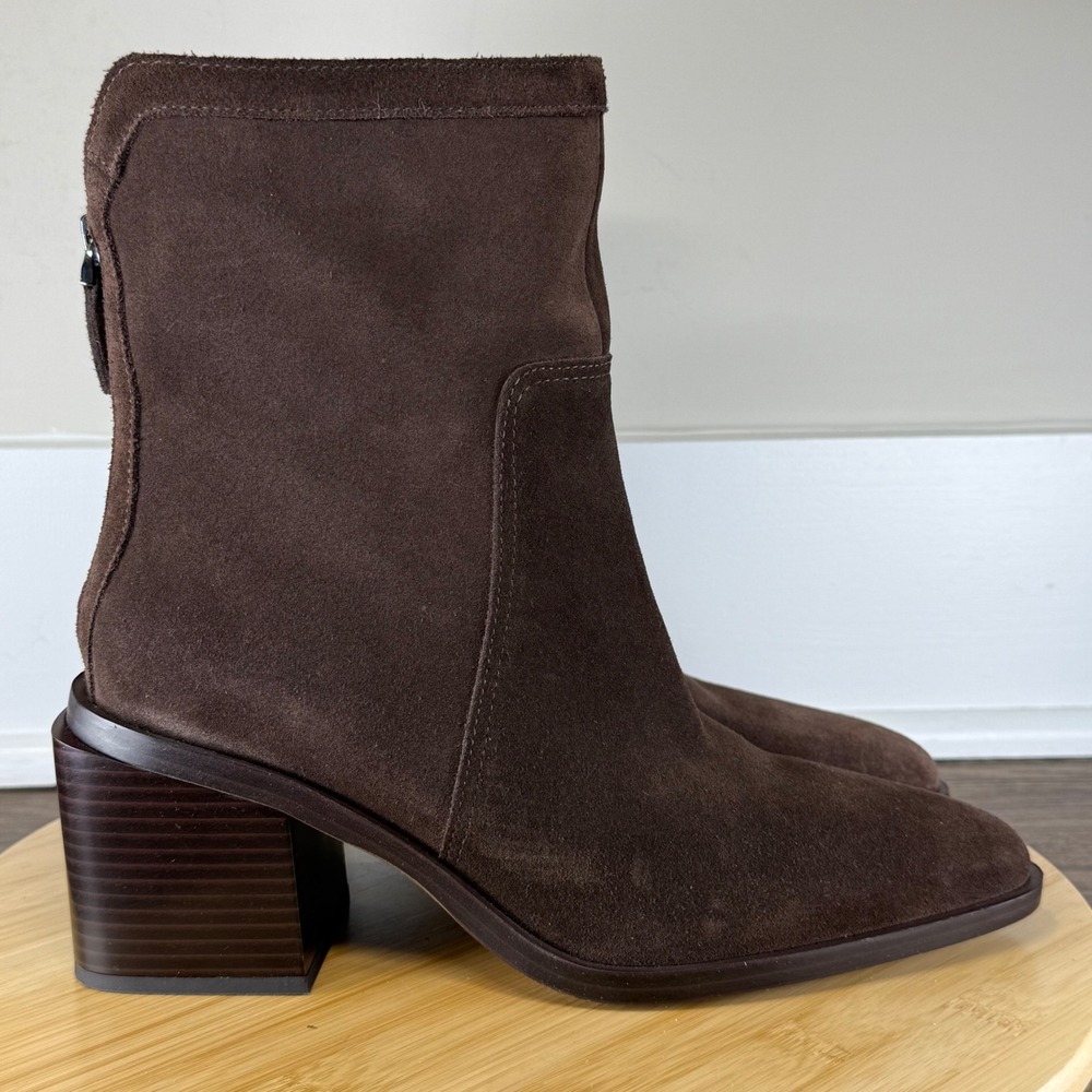 Vince Camuto Kortimy Ankle Boots Women 8.5 Brown Suede Block Heel Zip Timeless